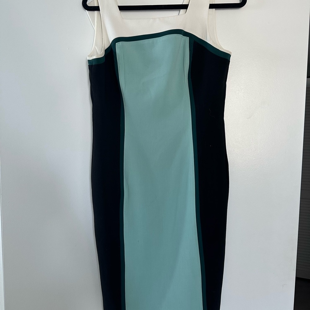 White House black market Elegant Colorblock Dress - Black, White, and blue